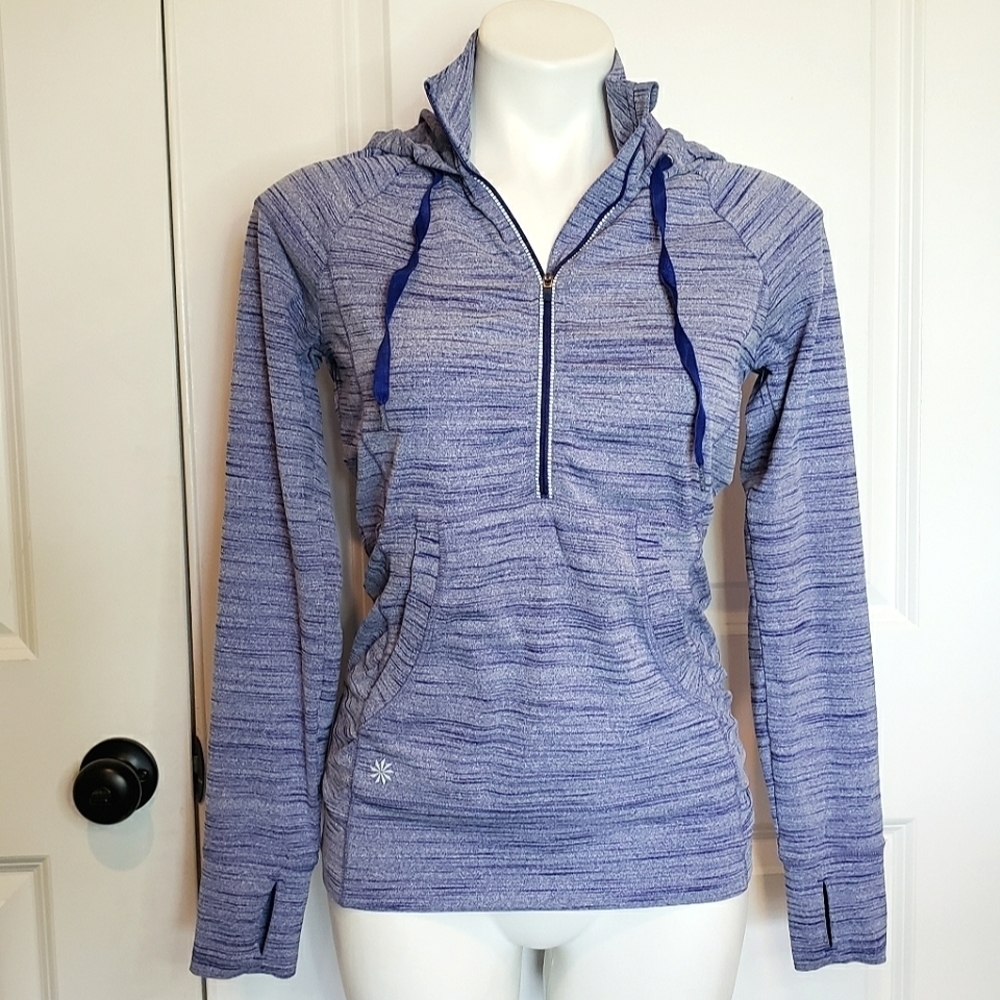 Athleta Hooded Quarter Zip Pocket Thumbhole Pullover Purple S